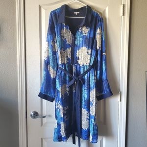 Modcloth Lace & Mesh Blue Floral Button Down Dress